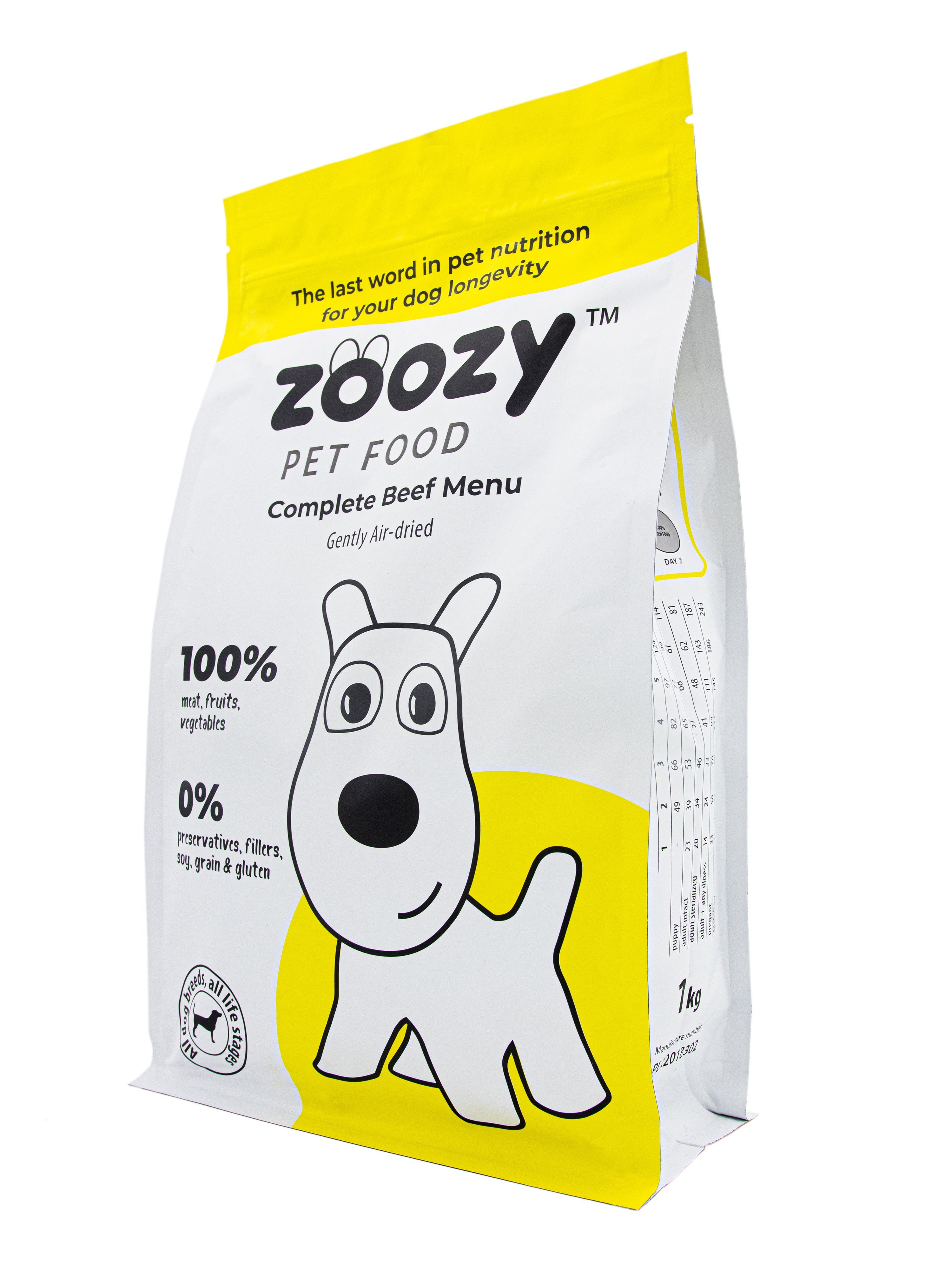 Zoozy Beef Menu for dogs – complete and balanced wet food with high-quality beef, 1 kg pack