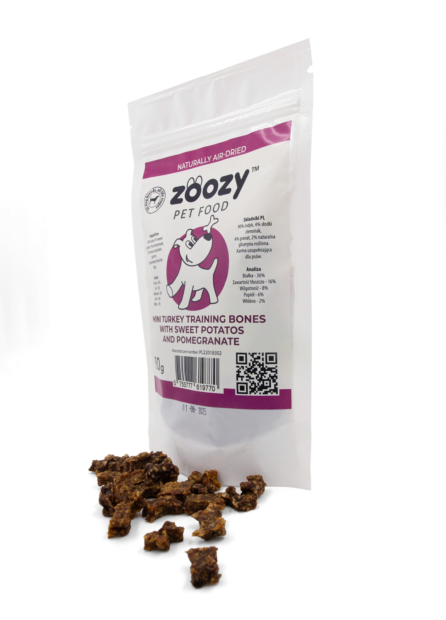 Mini kości treningowe z indyka ze słodkimi ziemniakami i granatem